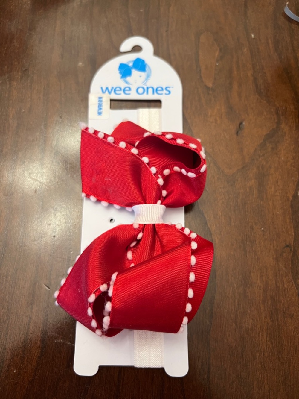 Wee Ones Red Bow Headband with Pom-Edge Trim